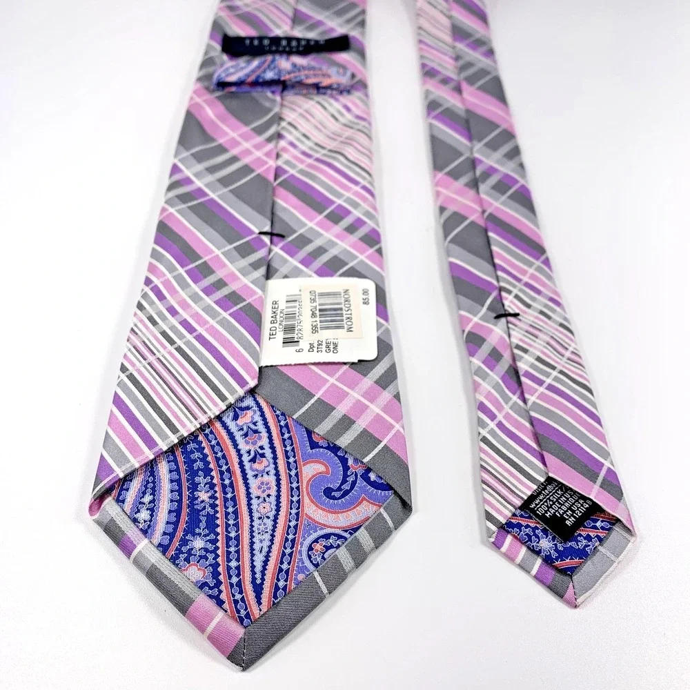 Ted Baker London Mens Tie Pink Gray Striped Design 100% Silk USA‎ NWT